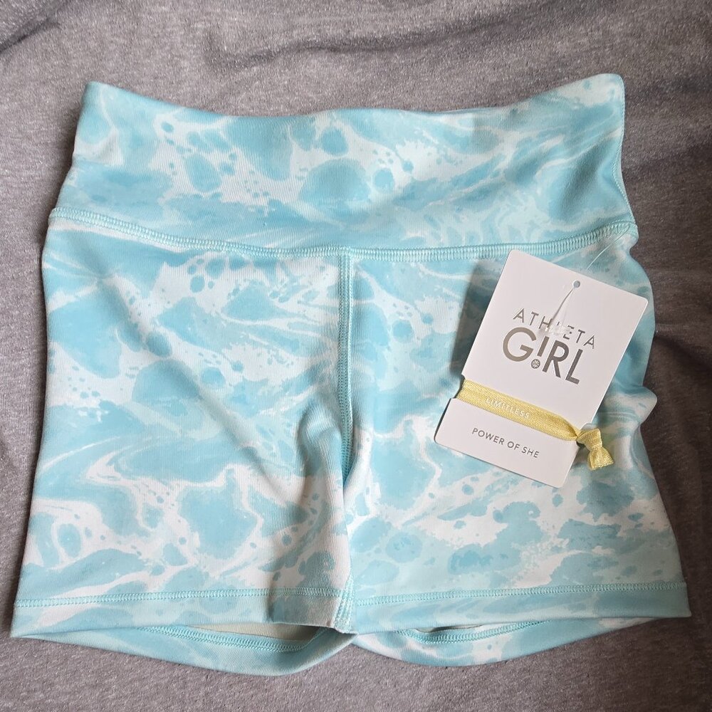 Athleta Girl Chit Chat Shorts medium (8/10) teal green/white